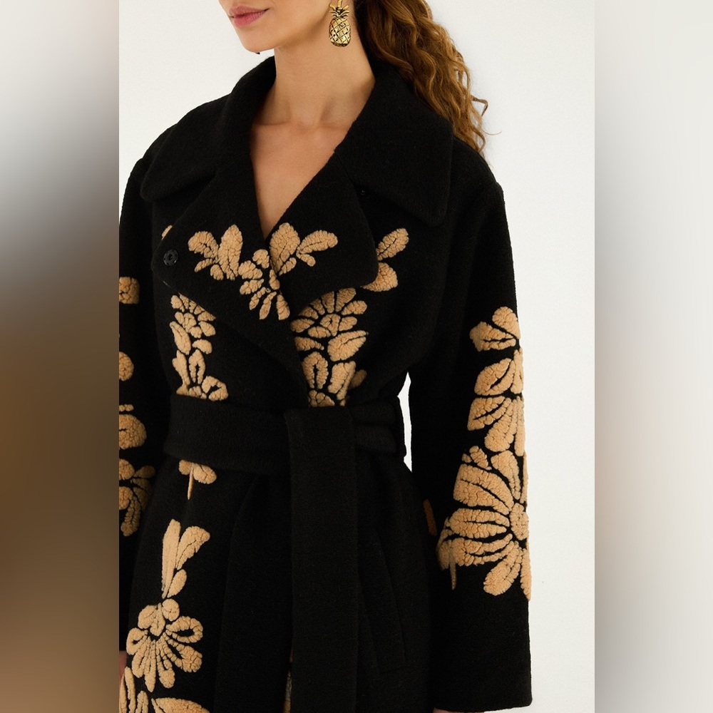 Farm Rio Bold Flowers Black Fleece - Picture 3 of 8